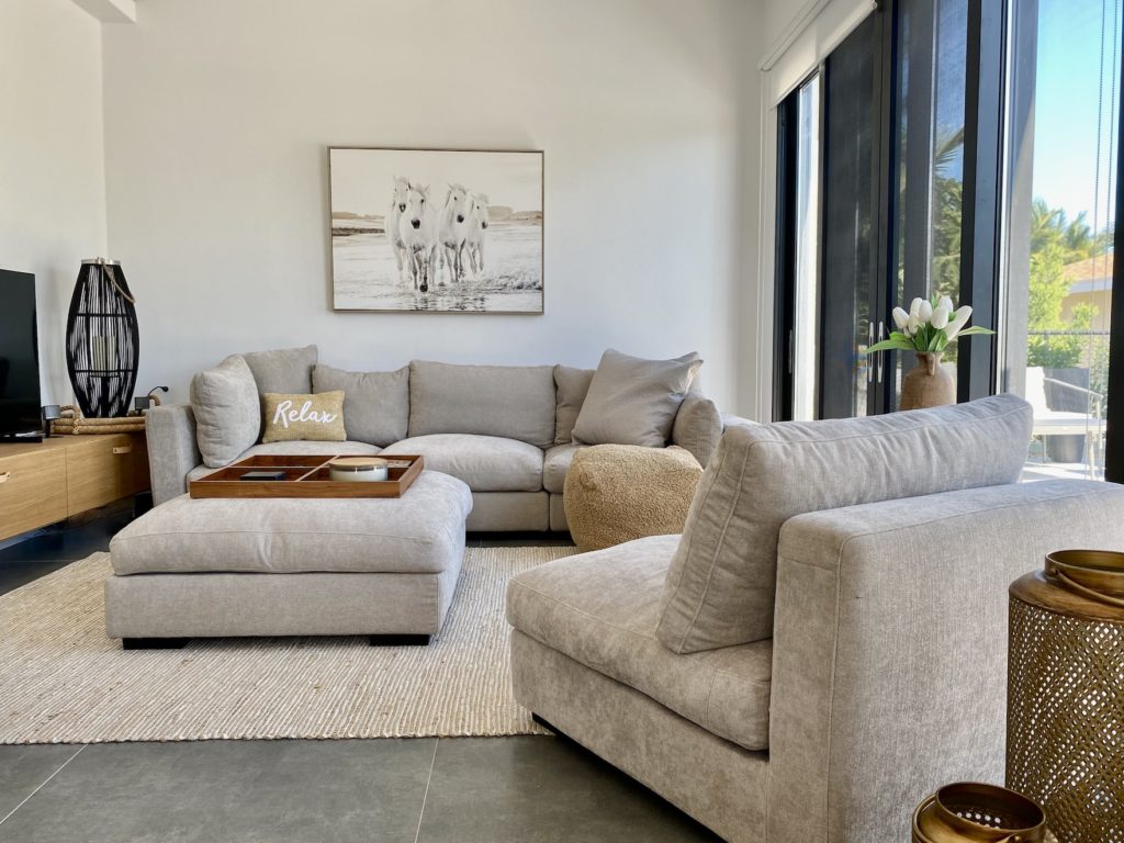 Grey modern living room Coconat Villa Turks Caicos